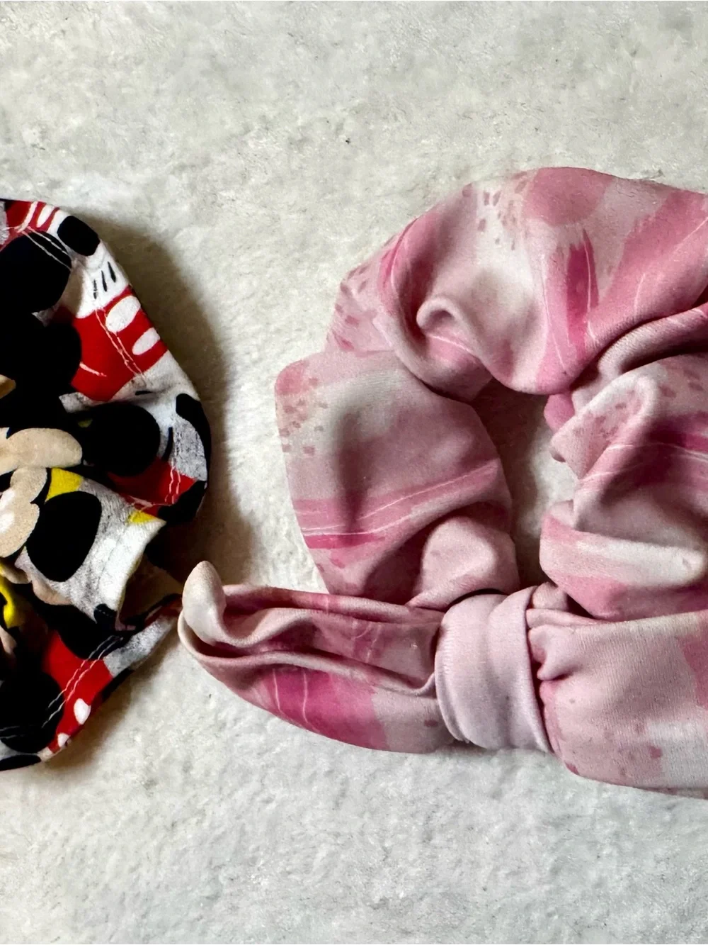 Kids Pink Bow Minnie Mouse Scrunchie and Black-Red Mickie Mouse Hair Tie